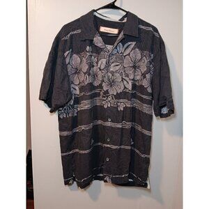 Tommy Bahama Mens Black Silk Floral Hawaiian Button Up Shirt Size Large